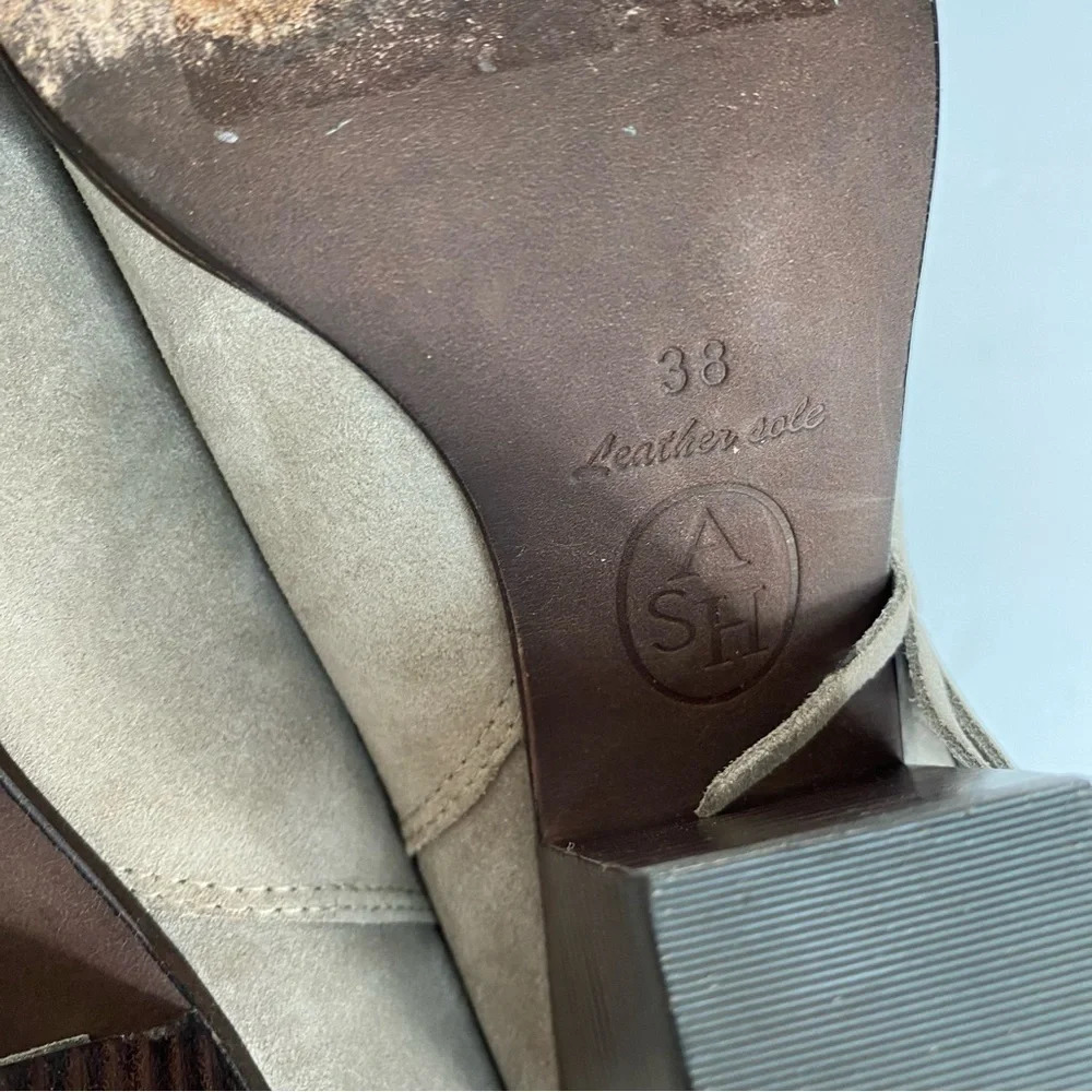 ASH Stone Suede Leather QUICK Pull On Fringe Stacked Heel Boots EU‎ 38 - Picture 9 of 13